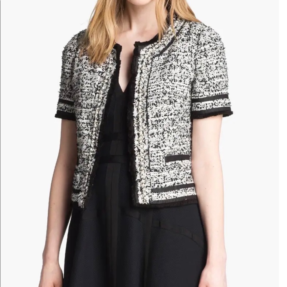 McGinn Kitty Short Sleeve Black Tweed Jacket in Size 4